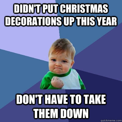 Didn't put Christmas decorations up this year don't have to take them down  Success Kid