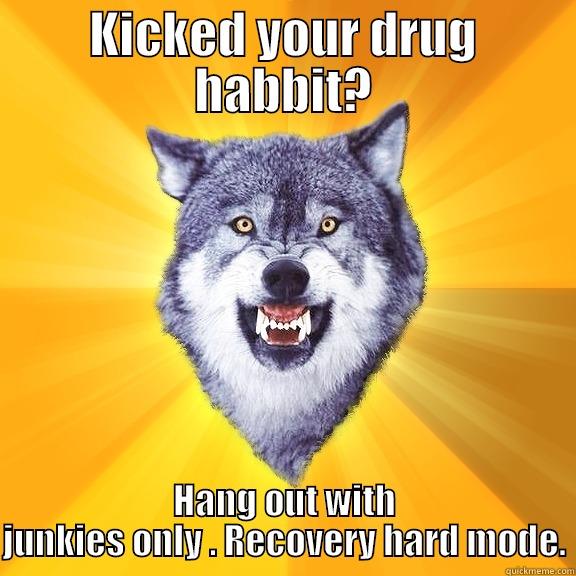 KICKED YOUR DRUG HABBIT? HANG OUT WITH JUNKIES ONLY . RECOVERY HARD MODE. Courage Wolf