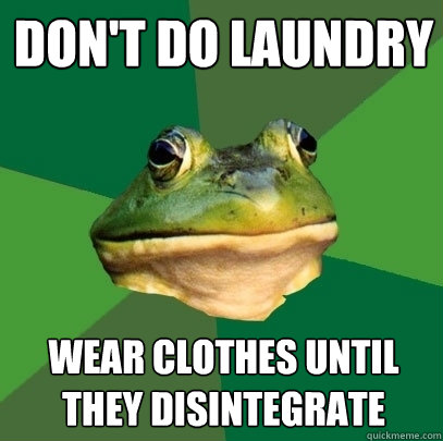 Don't Do Laundry Wear clothes until they disintegrate  Foul Bachelor Frog