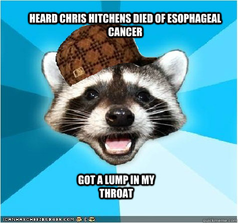 Heard Chris Hitchens died of esophageal cancer got a lump in my throat  