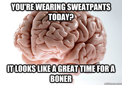 You're wearing sweatpants today? It looks like a great time for a boner  Scumbag Brain