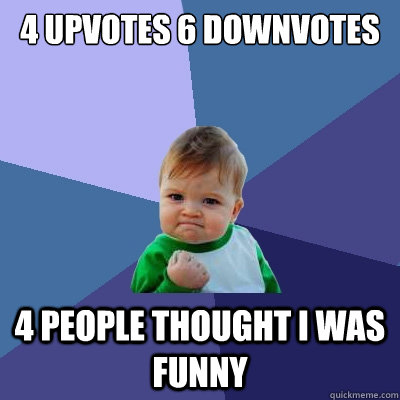 4 upvotes 6 downvotes 4 people thought i was funny  Success Kid