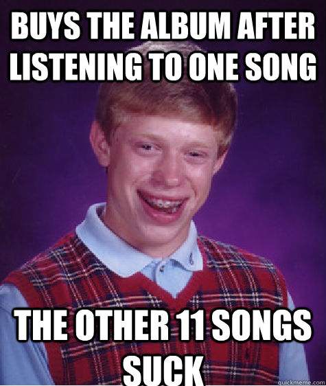 buys the album after listening to one song  the other 11 songs suck  Bad Luck Brian