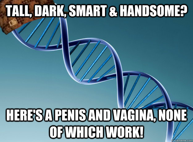 Tall, dark, smart & handsome? here's a penis and vagina, none of which work!  Scumbag Genetics