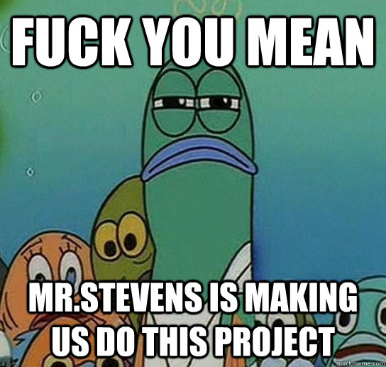 fuck you mean MR.Stevens is making us do this project  Serious fish SpongeBob