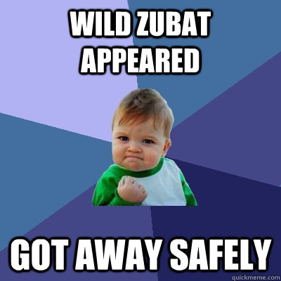 Wild Zubat Appeared Got away safely  Success Kid