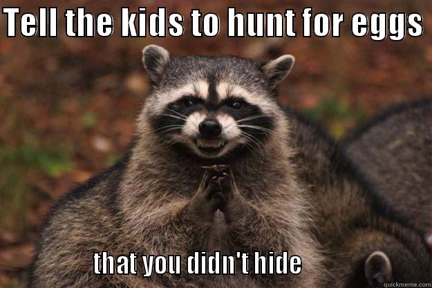 TELL THE KIDS TO HUNT FOR EGGS                  THAT YOU DIDN'T HIDE                        Evil Plotting Raccoon