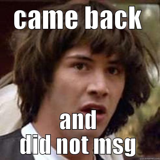 came back - CAME BACK AND DID NOT MSG conspiracy keanu