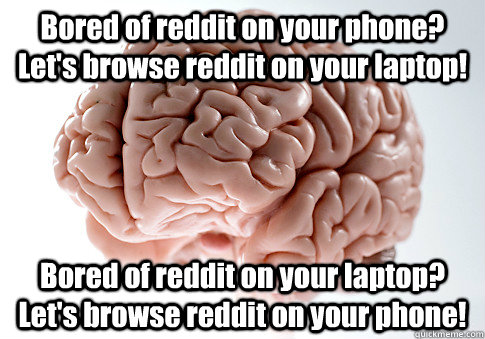 Bored of reddit on your phone? Let's browse reddit on your laptop! Bored of reddit on your laptop? Let's browse reddit on your phone!  Scumbag Brain