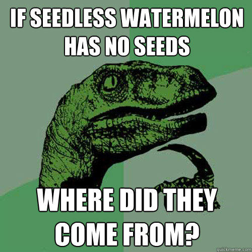 If seedless watermelon has no seeds Where did they come from? - If seedless watermelon has no seeds Where did they come from?  Philosoraptor