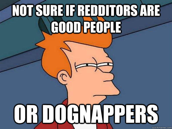 Not sure if Redditors are good people Or dognappers  Futurama Fry