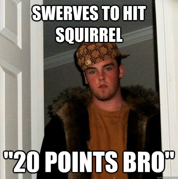 swerves to hit squirrel 