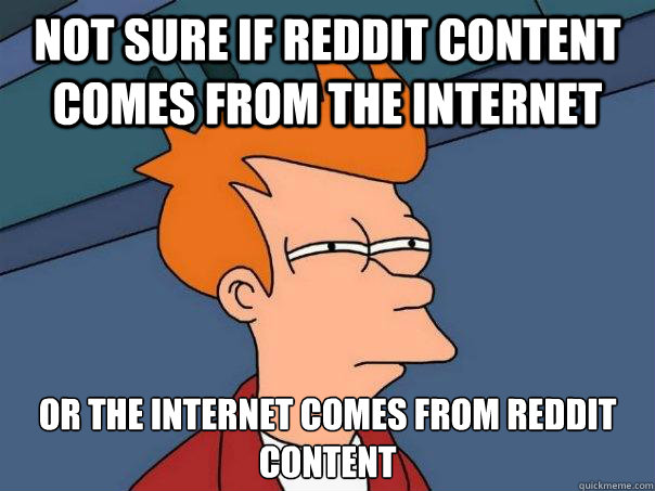 Not sure if reddit content comes from the internet Or the internet comes from reddit content  Futurama Fry