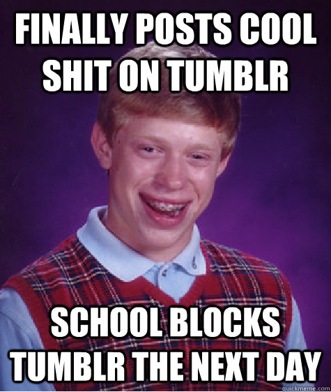 Finally posts cool shit on Tumblr School blocks Tumblr the next day  Bad Luck Brian