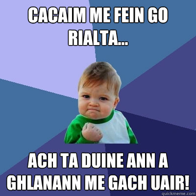 Cacaim me fein go rialta... ach ta duine ann a ghlanann me gach uair!  Success Kid