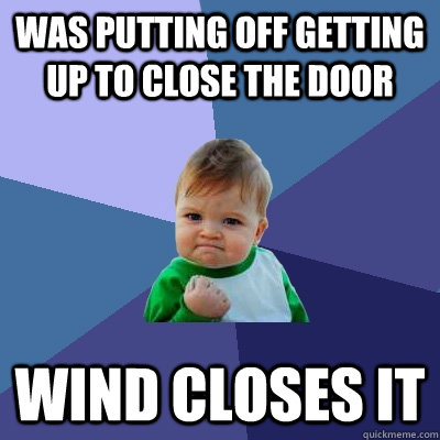 Was putting off getting up to close the door Wind closes it  Success Kid