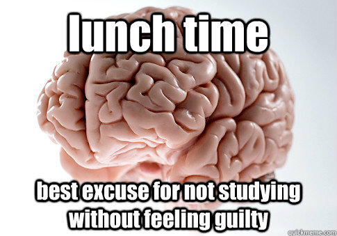 lunch time best excuse for not studying without feeling guilty   Scumbag Brain