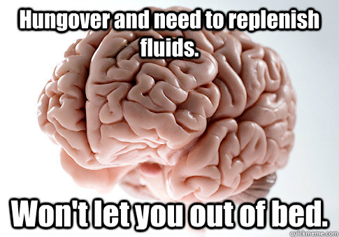 Hungover and need to replenish fluids. Won't let you out of bed.  - Hungover and need to replenish fluids. Won't let you out of bed.   Scumbag Brain