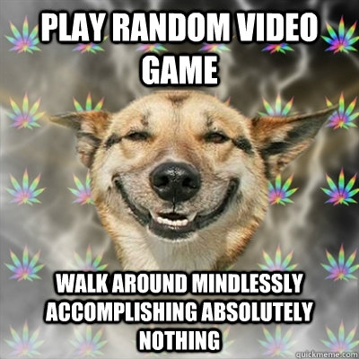 Play random video game walk around mindlessly accomplishing absolutely nothing  Stoner Dog