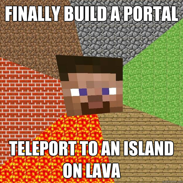 Finally build a portal teleport to an island on lava  Minecraft