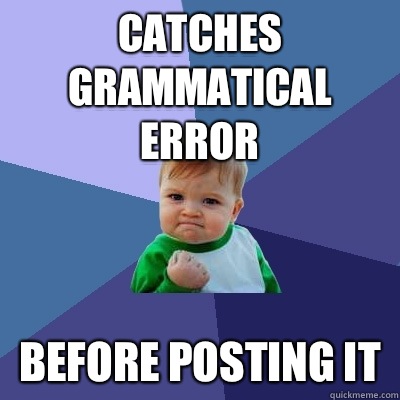 Catches grammatical error Before posting it  Success Kid