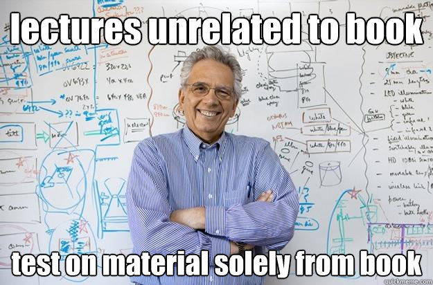 lectures unrelated to book test on material solely from book - lectures unrelated to book test on material solely from book  Engineering Professor