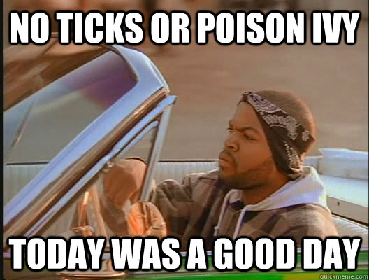 No ticks or poison ivy Today was a good day  today was a good day