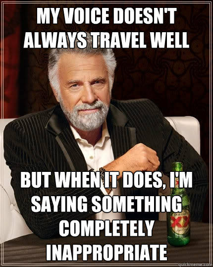 My voice doesn't always travel well But when it does, I'm saying something completely inappropriate - My voice doesn't always travel well But when it does, I'm saying something completely inappropriate  The Most Interesting Man In The World