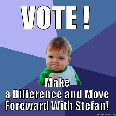 VOTE ! MAKE A DIFFERENCE AND MOVE FOREWARD WITH STEFAN! Success Kid