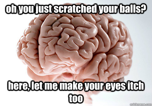 oh you just scratched your balls? here, let me make your eyes itch too  Scumbag Brain