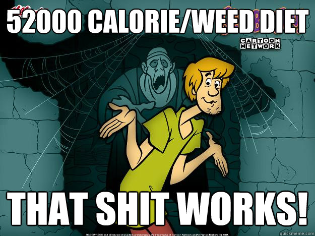 52000 calorie/weed diet that shit works!  Irrational Shaggy