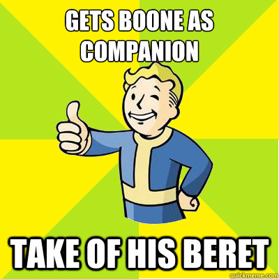 Gets Boone as companion Take of his beret  Fallout new vegas