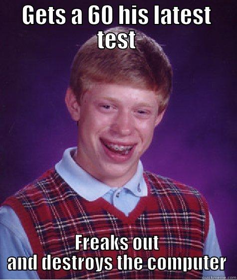 GETS A 60 HIS LATEST TEST FREAKS OUT AND DESTROYS THE COMPUTER Bad Luck Brian