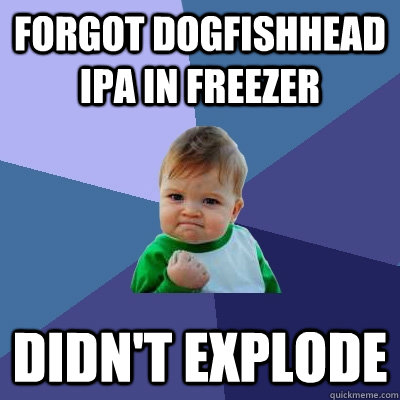 Forgot Dogfishhead IPA in Freezer Didn't explode  Success Kid