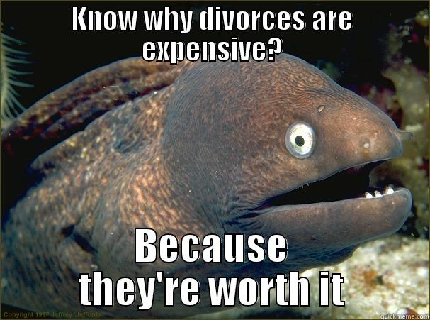 KNOW WHY DIVORCES ARE EXPENSIVE? BECAUSE THEY'RE WORTH IT Bad Joke Eel