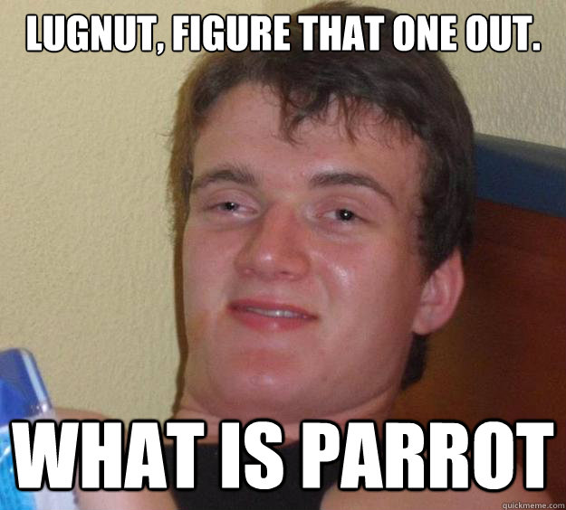 lUGNUT, FIGURE THAT ONE OUT. WHAT IS PARROT  10 Guy