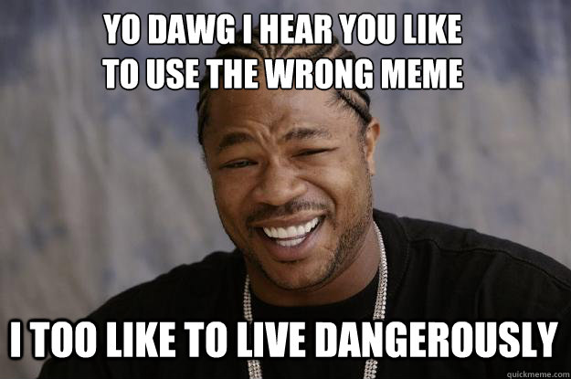 YO DAWG I HEAR YOU LIKE 
to use the wrong meme I too like to live dangerously  Xzibit meme