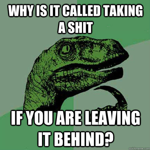 Why is it called taking a shit if you are leaving it behind? - Why is it called taking a shit if you are leaving it behind?  Philosoraptor