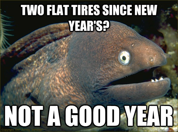 Two flat tires since new year's? Not a good year  Bad Joke Eel