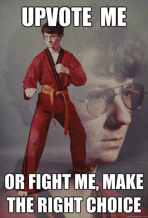 Upvote  ME Or fight me, make the right choice   Karate Kyle