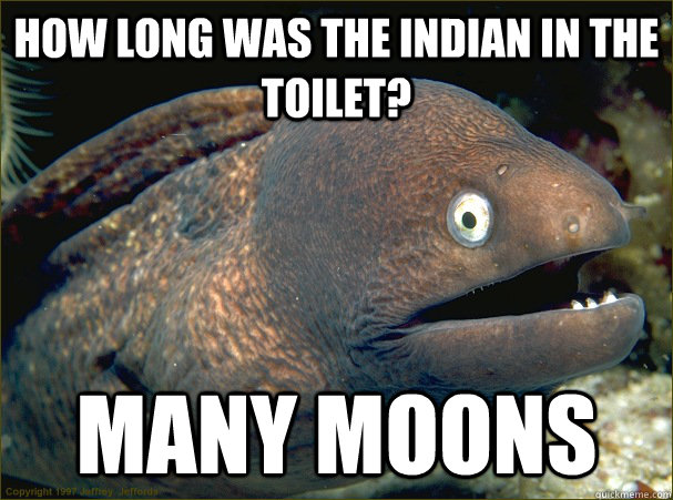 How long was the indian in the toilet? many moons  Bad Joke Eel