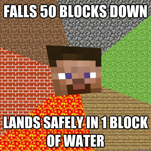 FALLS 50 BLOCKS DOWN LANDS SAFELY IN 1 BLOCK OF WATER  Minecraft