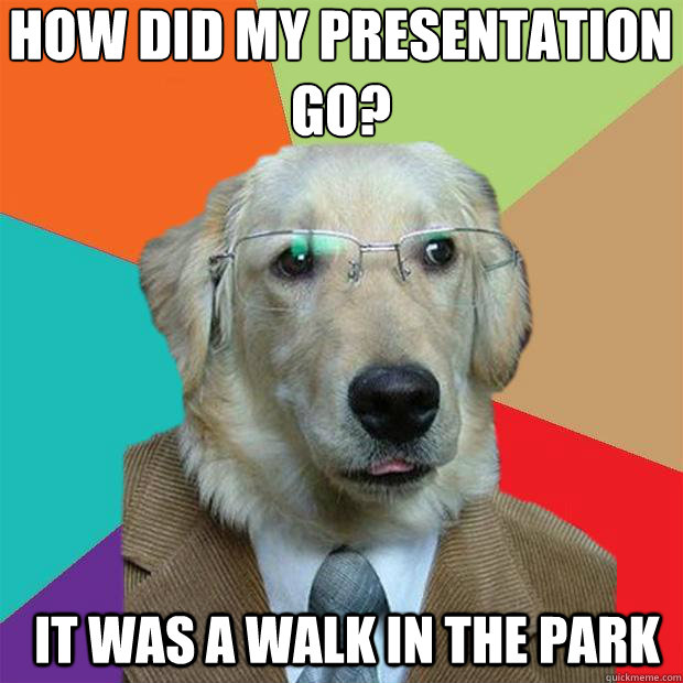 How did my presentation go?
 It was a walk in the park  Business Dog