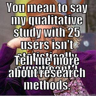 YOU MEAN TO SAY MY QUALITATIVE STUDY WITH 25 USERS ISN'T STATISTICALLY SIGNIFICANT? TELL ME MORE ABOUT RESEARCH METHODS. Condescending Wonka