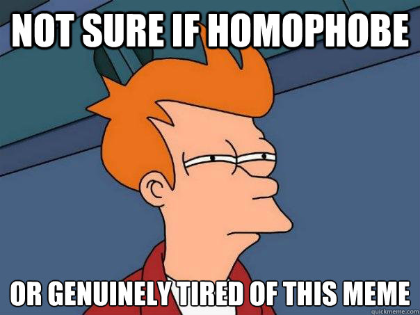 Not sure if homophobe Or genuinely tired of this meme  Futurama Fry