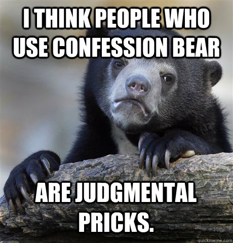 I think people who use confession bear are judgmental pricks.  Confession Bear