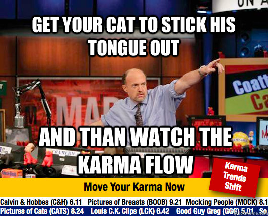 Get your cat to stick his tongue out and than watch the karma flow   Mad Karma with Jim Cramer