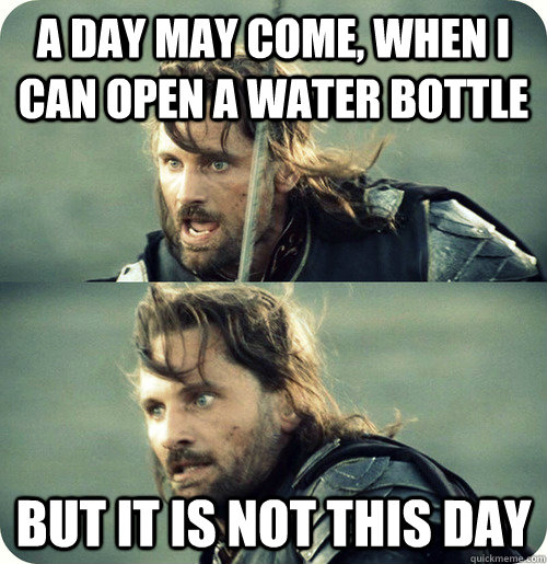 a day may come, when i can open a water bottle but it is not this day - a day may come, when i can open a water bottle but it is not this day  Aragorn Inspirational Speech