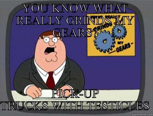 YOU KNOW WHAT REALLY GRINDS MY GEARS? PICK-UP TRUCKS WITH TESTICLES Grinds my gears