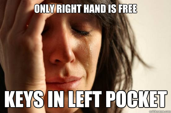 Only Right HAnd is free Keys in left pocket - Only Right HAnd is free Keys in left pocket  First World Problems